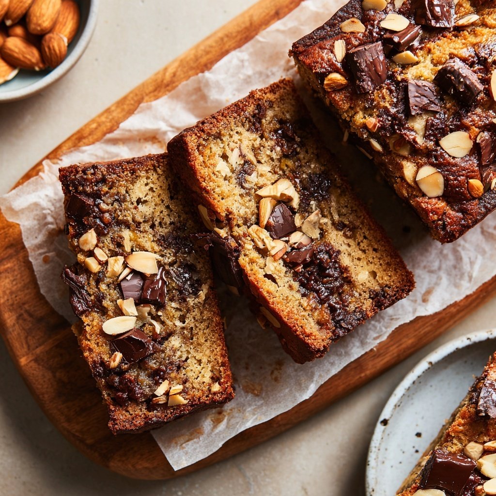 Bananenbrot mit Schokostückchen und Mandeln