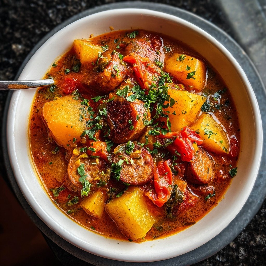 Kartoffelgulasch mit Würstchen